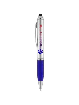 bolígrafo con stylus plateado con empuñadura de color “nash” burgundy/blanco vista1