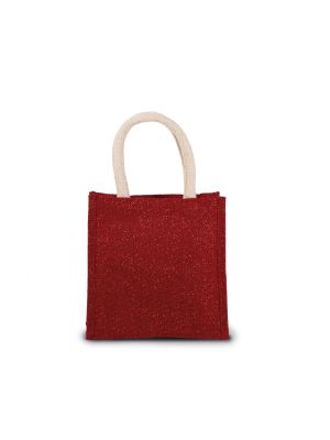 bolsa estilo cesta de tela de yute, modelo pequeño burgundy/blanco vista2