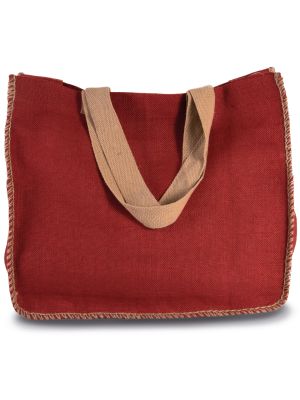 bolsa de yute con costuras contrastadas burgundy/blanco vista3