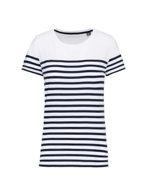 camiseta marinera algodón orgánico mujer manga corta burgundy/blanco vista2