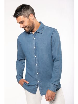 camisa denim hombre manga larga burgundy/blanco vista1
