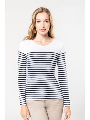 camiseta marinera de manga larga de mujer manga larga burgundy/blanco vista1