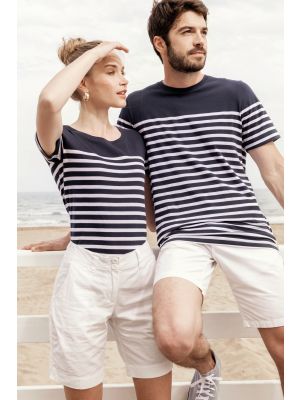 camiseta marinera algodón orgánico hombre manga corta burgundy/blanco vista8