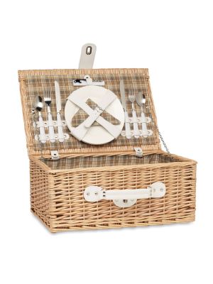 mimbre cesta de picnic para 2 personas burgundy/blanco vista3