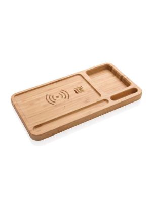 organizador escritorio inalámbrico 5w de bambú burgundy/blanco vista2