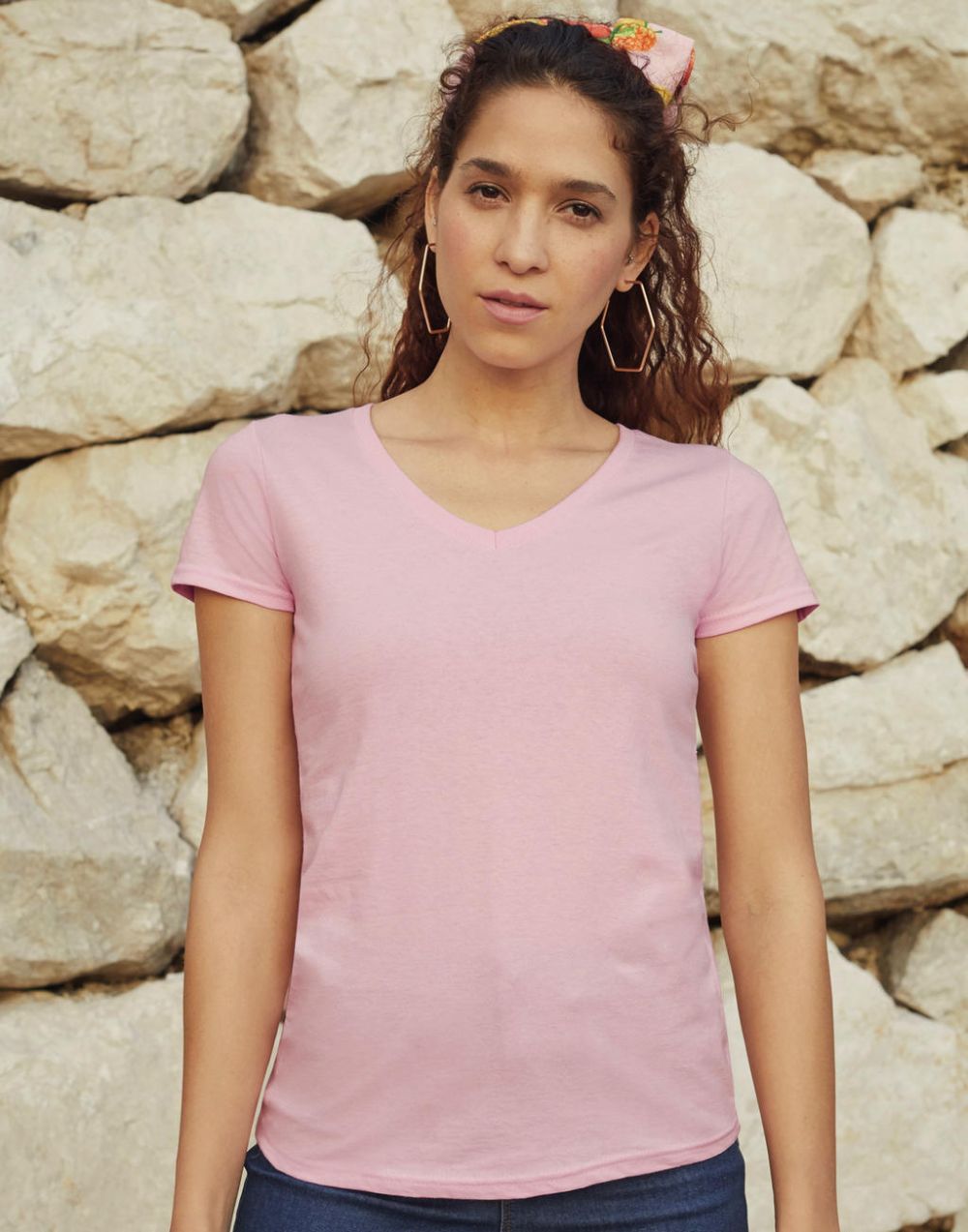 Camisetas manga corta fruit of the loom cuello v valueweight corte femenino con impresión vista 1
