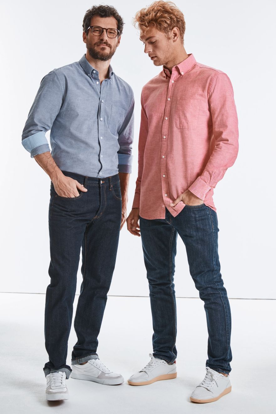 camisa oxford lavado manga larga manga larga burgundy/blanco vista1