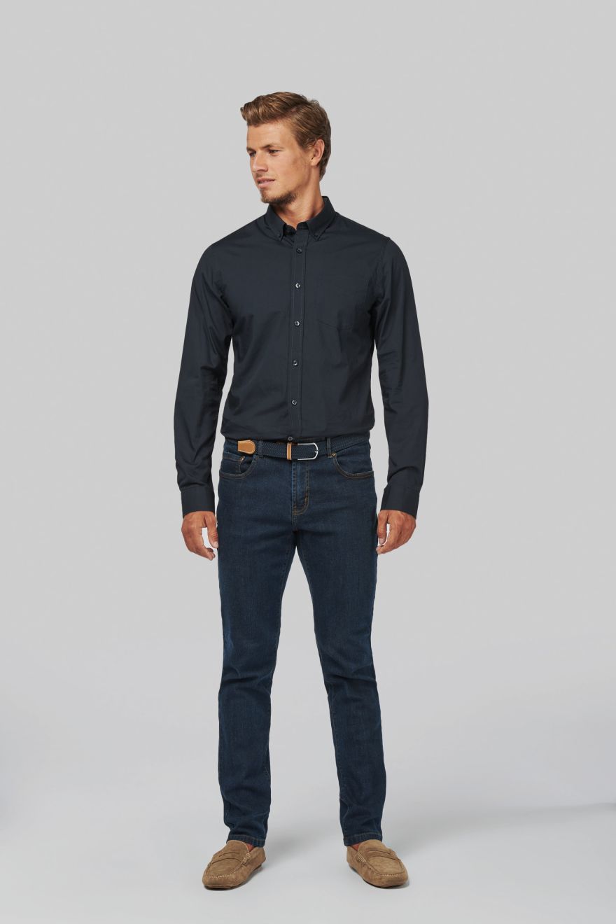 camisa popelina lavada<br/>manga larga manga larga burgundy/blanco vista1