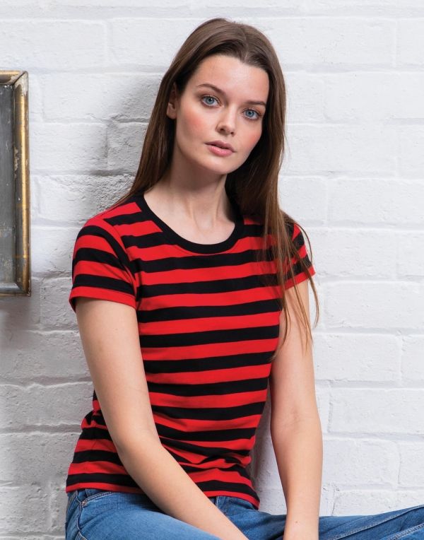 Camisetas manga corta mantis a rayas mujer con publicidad vista 1