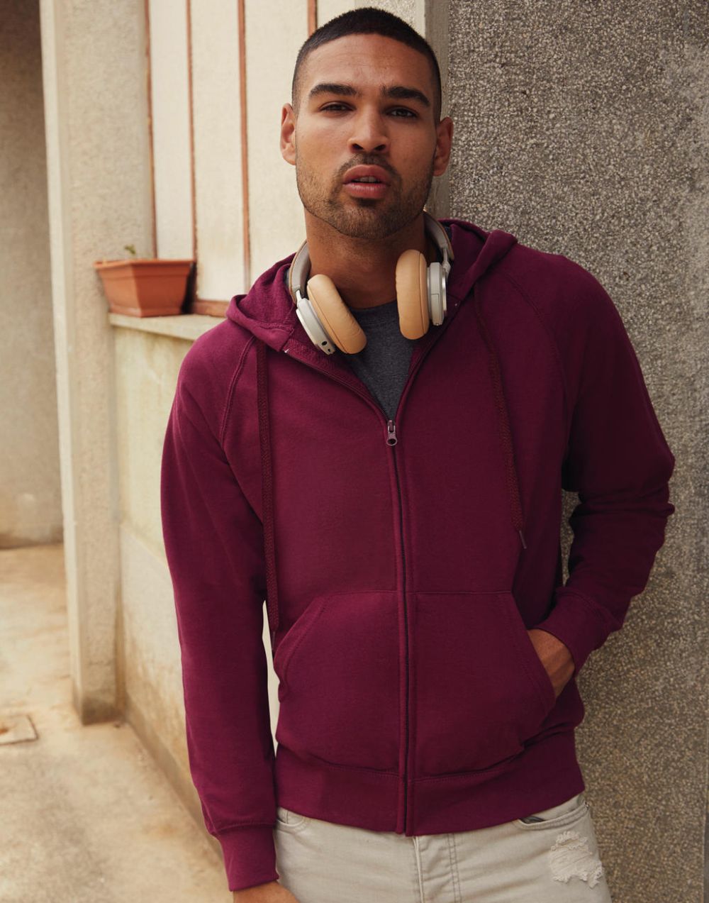 Sudaderas capucha fruit of the loom con capucha y cremallera entera ligera con logo vista 1