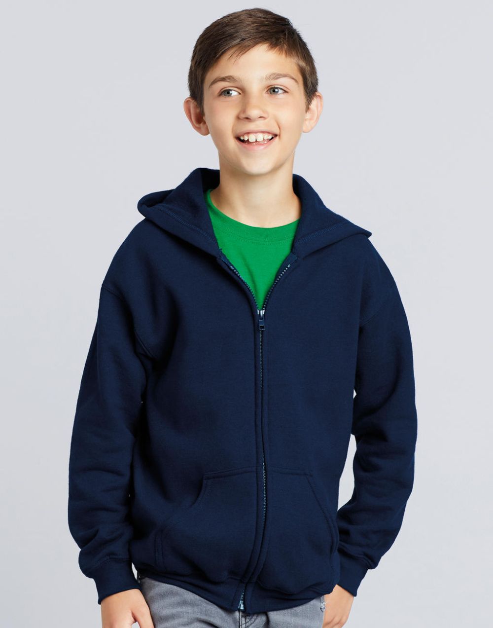 Sudaderas capucha gildan capucha con cremallera entera heavy niño con logo vista 1