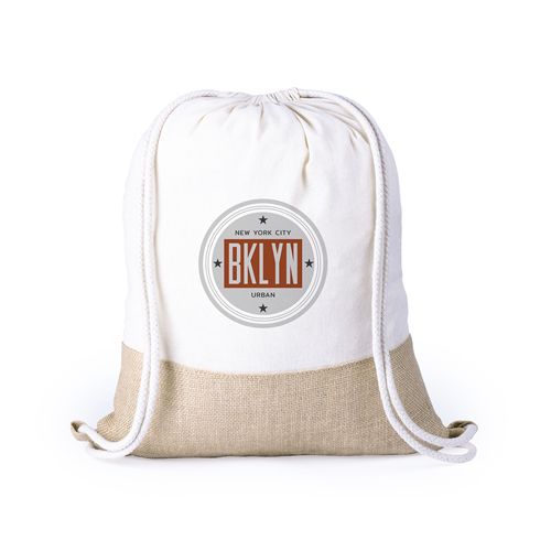 Mochila cuerdas personalizada badix de yute ecológico con impresión vista 1