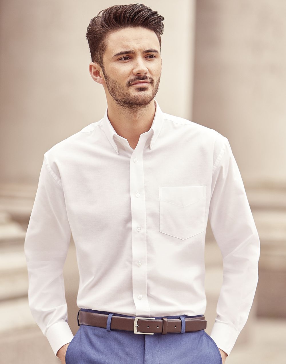 Camisas manga larga russell oxford manga larga hombre vista 1