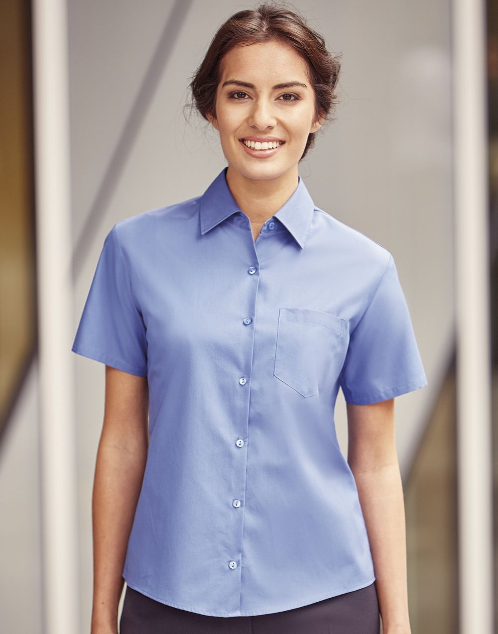 Camisas manga corta russell popelin mujer con publicidad vista 1