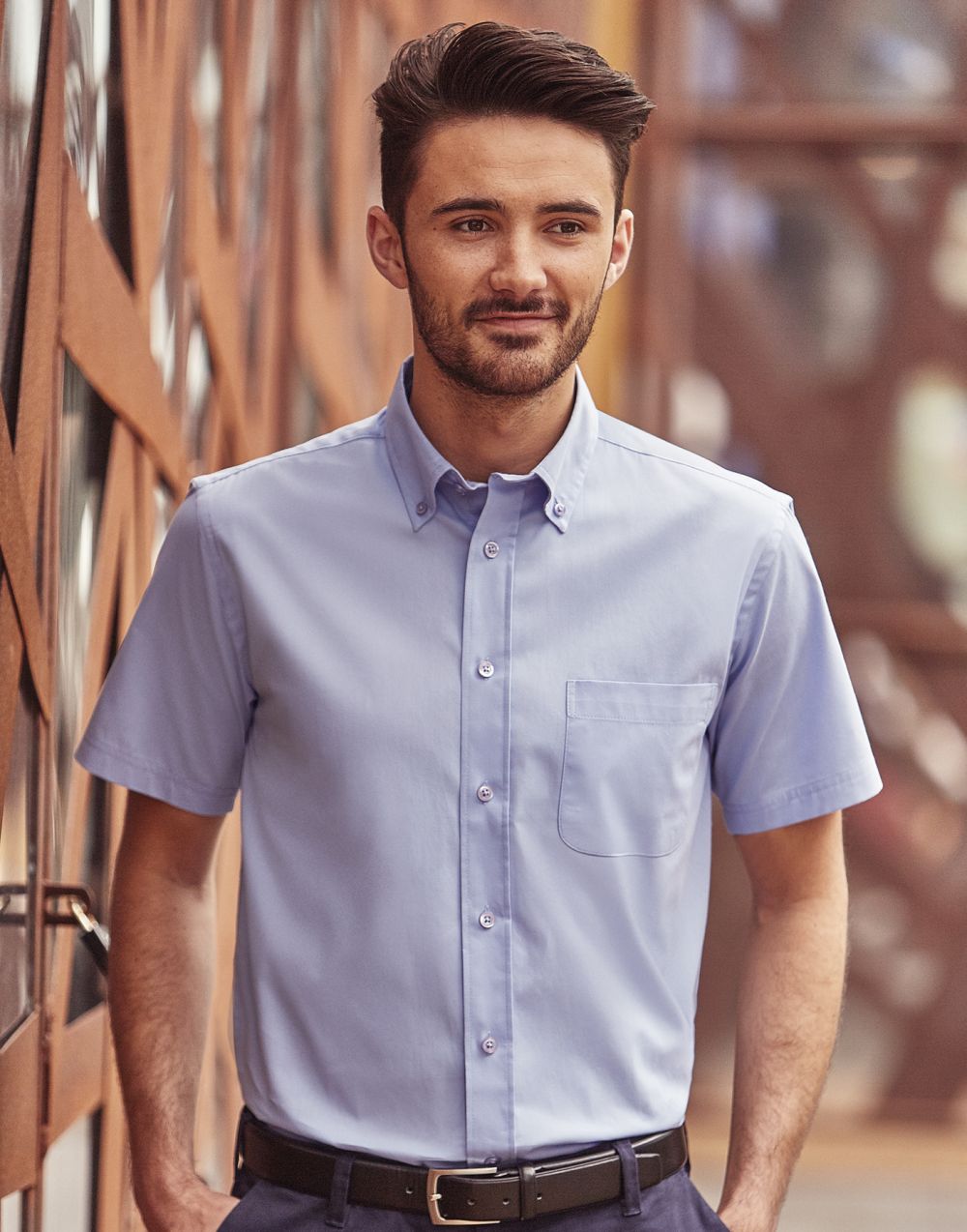 Camisas manga corta russell clásica sarga manga corta con publicidad vista 2