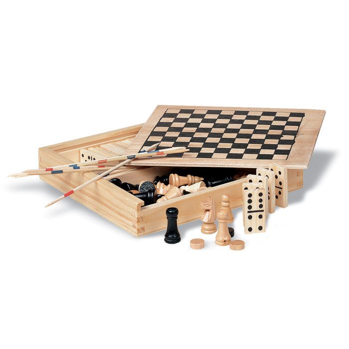 Barajas y juegos de mesa trikes 4 juegos en caja de madera de madera con impresión vista 1