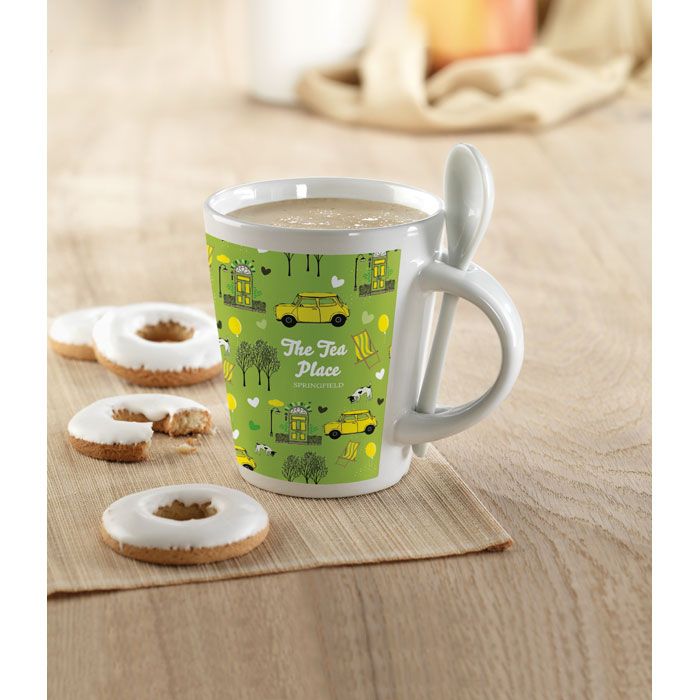 SUBLIMKONIK Taza con cuchara de cerámica.