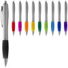 Bolígrafo plateado con empuñadura de color 