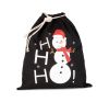 bolsa algodón cierre cordón, diseño muñeco de nieve negro vista1