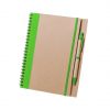 Cuadernos con anillas tunel de cartón ecológico verde con logo vista 1