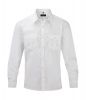 Camisas manga larga russell manga arremangada con bolsillos hombre blanco con logo vista 1