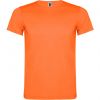 Camisetas manga corta roly akita de poliéster naranja fluor con publicidad vista 1