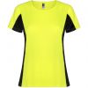 Camisetas técnicas roly shangai mujer de poliéster amarillo fluor negro vista 1