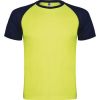 Camisetas técnicas roly indianapolis de poliéster amarillo fluor marino con publicidad vista 1